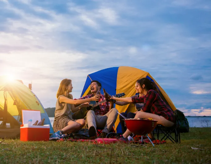 A group of friends having the best travel experience using TravelTech.
