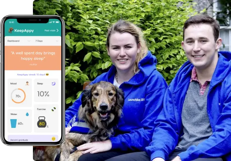 UI mockup of KeepAppy, a mental health app developed by Square Root Solutions, an app development company in Galway.