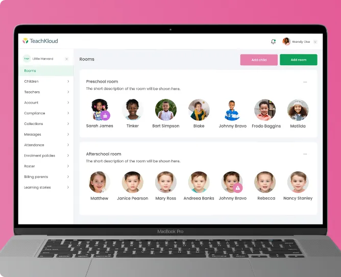 Screengrab from our TeachKloud nursery management software!
